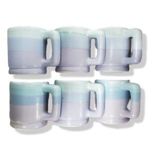 Adolfo Padilla Vintage Ombre Blue Purple Stoneware Mugs Set of 6